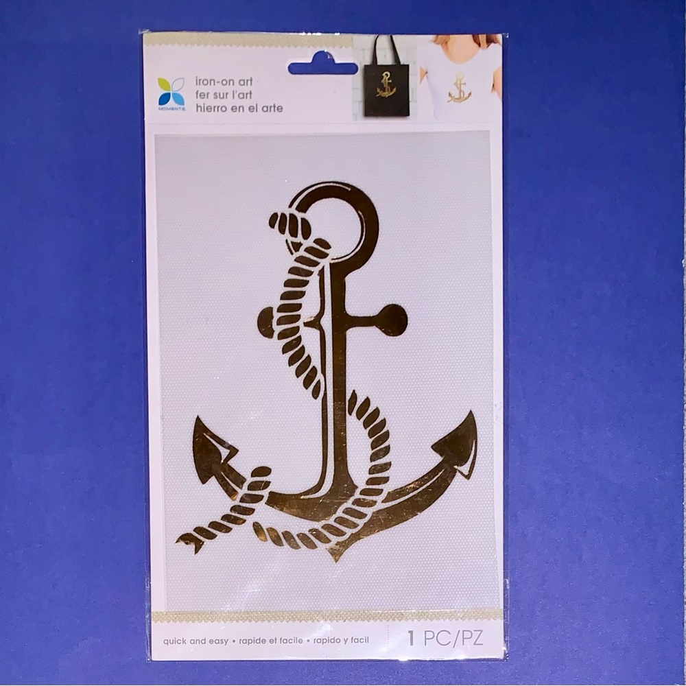 BNIP, Iron-on Art Transfer. Gold Metallic Anchor, Nautical Theme.